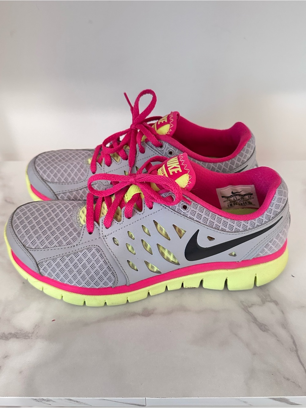 Nike Women’s Gray, Pink & Neon Yellow Athletic Running Shoes